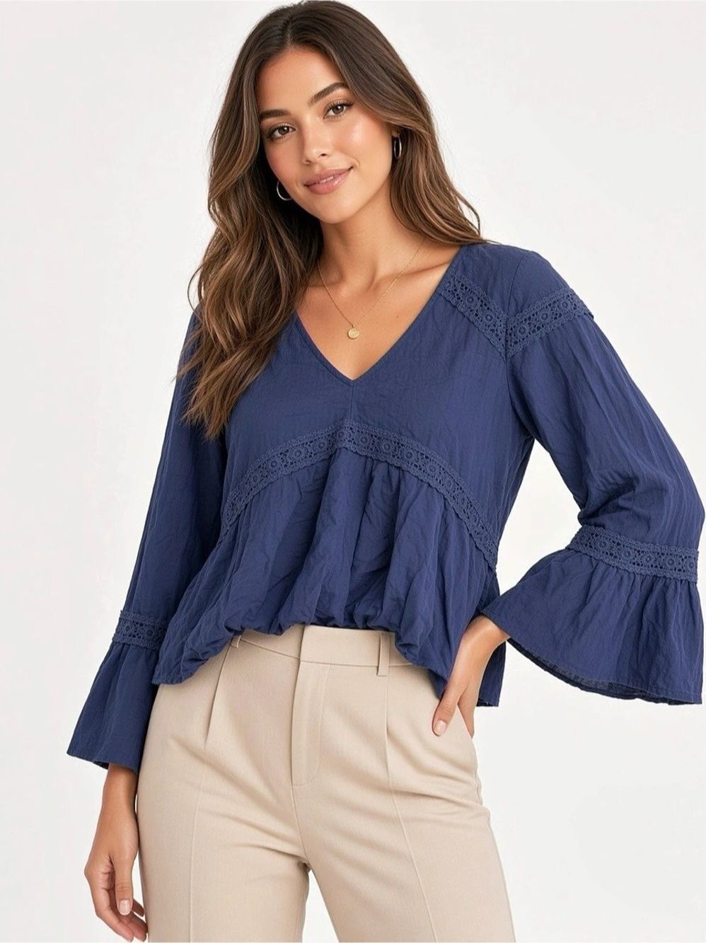 Alya Blue Bell Sleeve Blouse Size Small